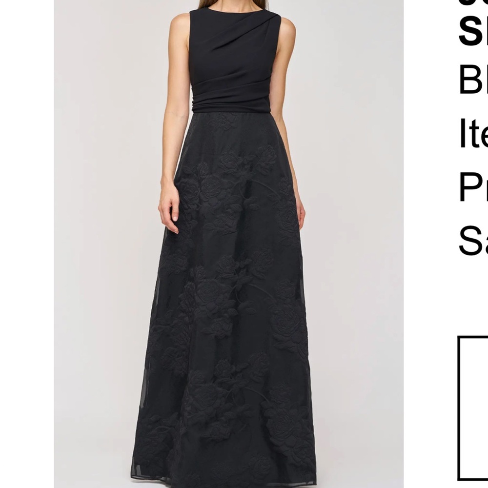 Black Embroidered Floral A-Line Evening Gown